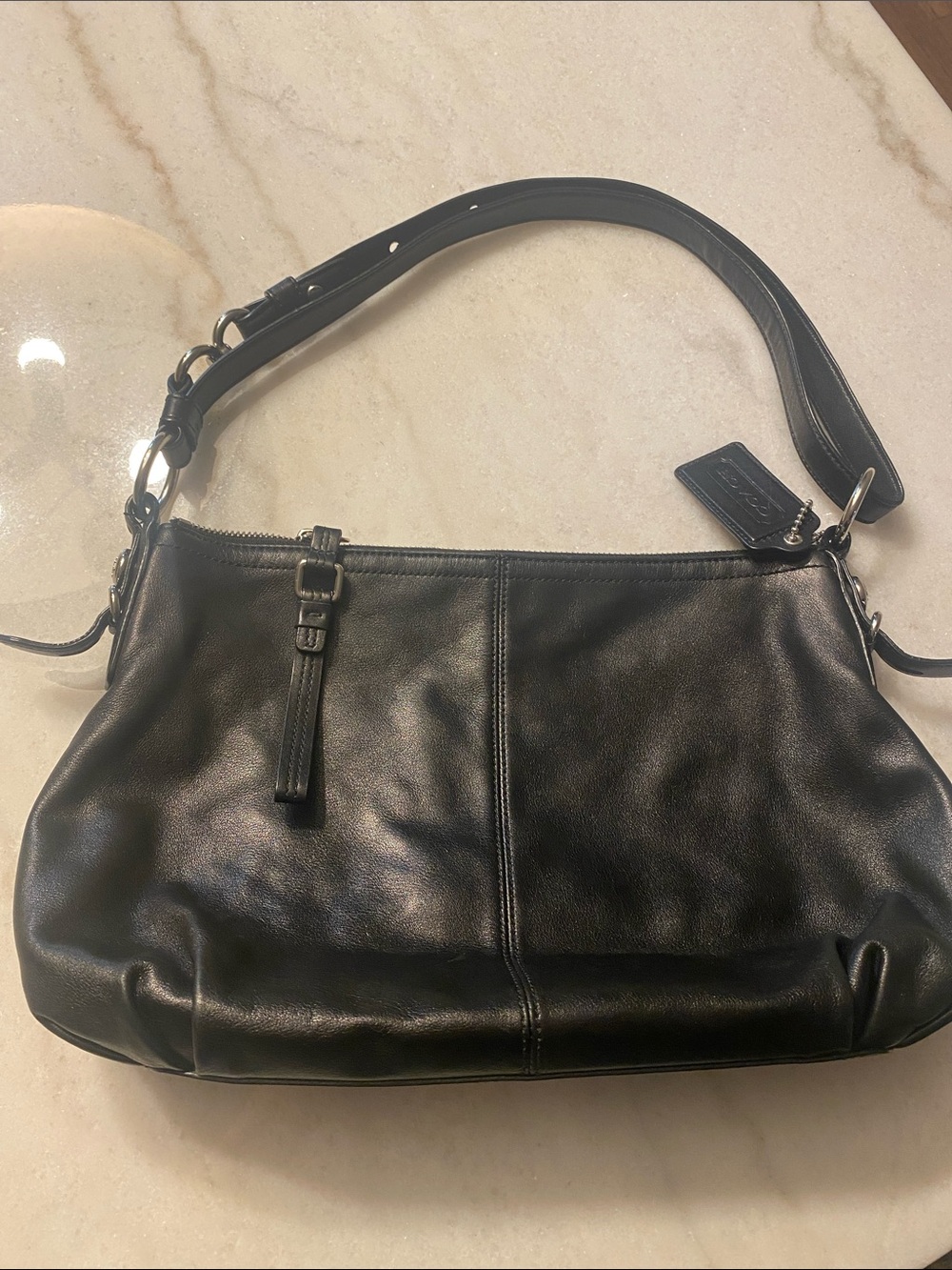 Coach Black Leather Shoulder Bag with Silver Hardware